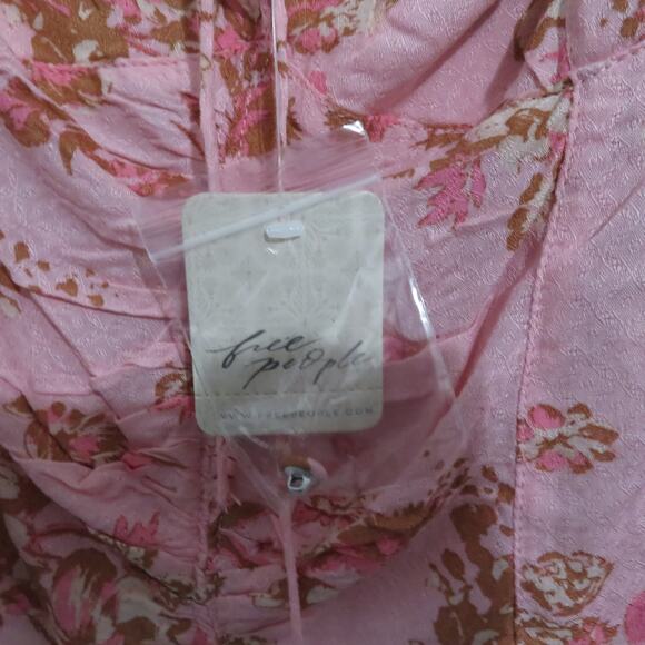 Free People Womens Sz S Pink Combo Hilary Printed Top Floral Square Neck Blouse - Picture 6 of 8